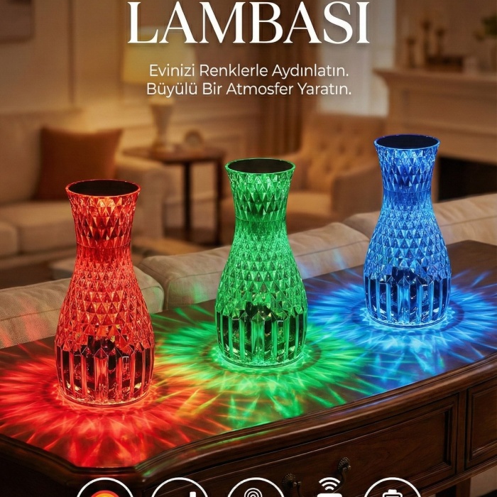 ® Yeni Ürün Kristal Masa Lambası Rgb Renk Değiştiren Gece Lambası 16 Renk Ve 4 Mod Dokunmatik Kontrol